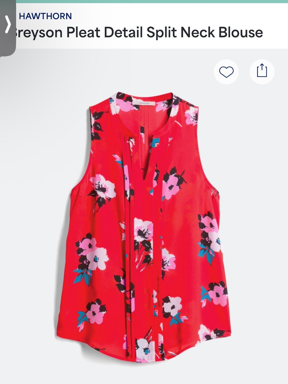 41 Hawthorn Red Floral Pleat Split-Neck Blouse